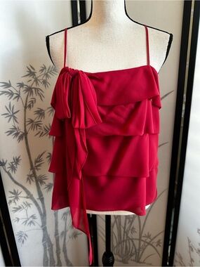 Vince Camuto Red Tiered Bow-Accent Spaghetti-Strap Camisole (small run)
